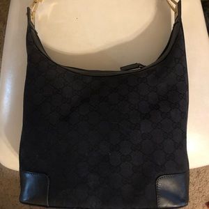 GUCCI Black GG Jacquard /Leather  Shoulder bag